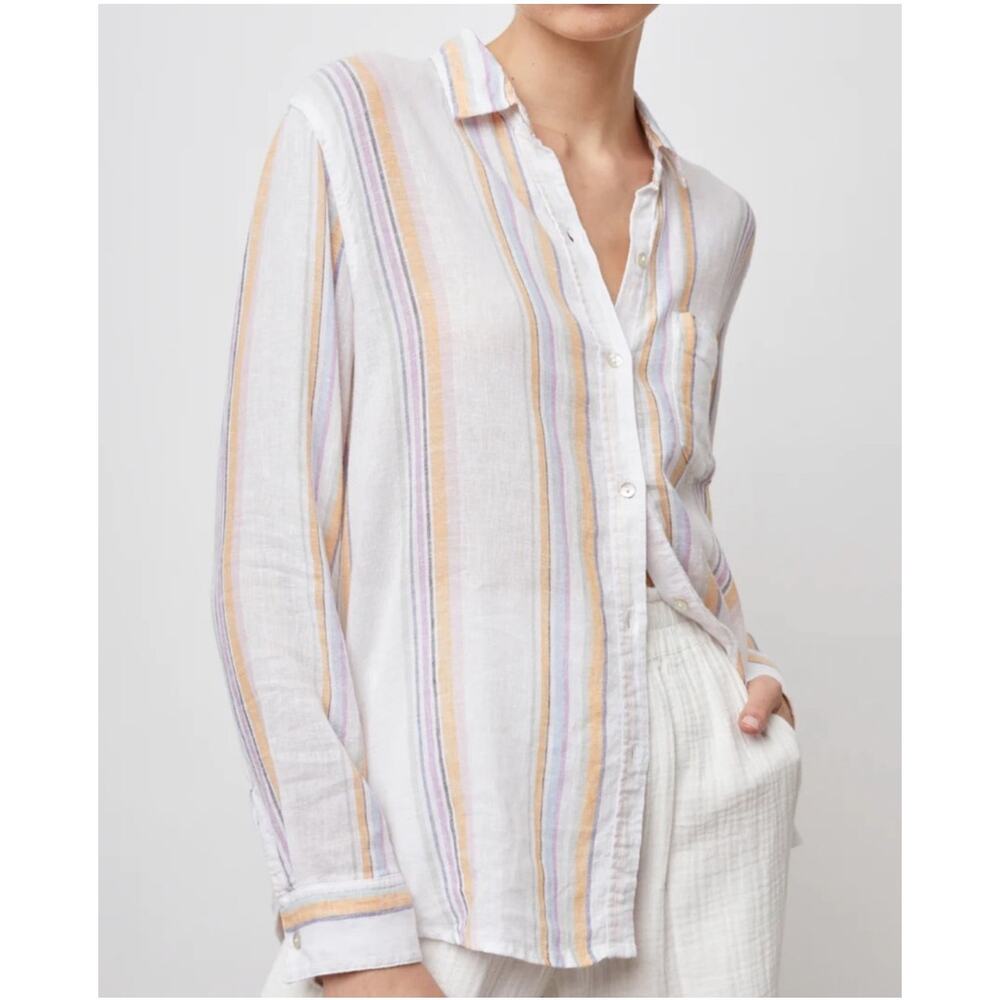 Rails Charli Shirt Merida Stripe Linen Blend Button Shirt Size XS. MSRP $178